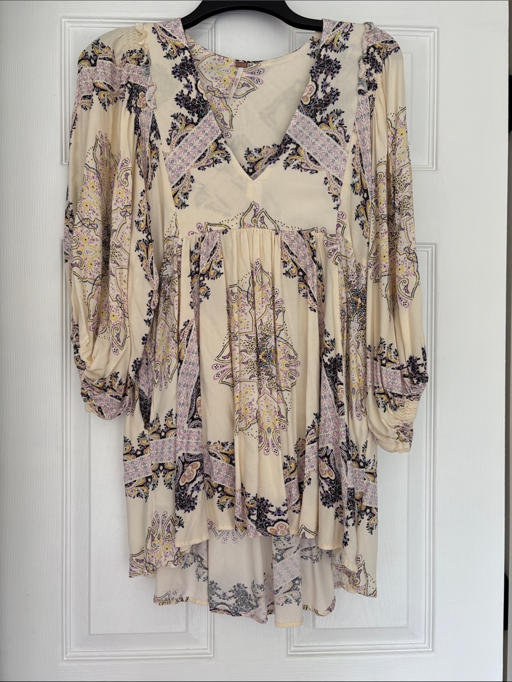 Free People Cream Tunic with Lavender and Black Paisley Print